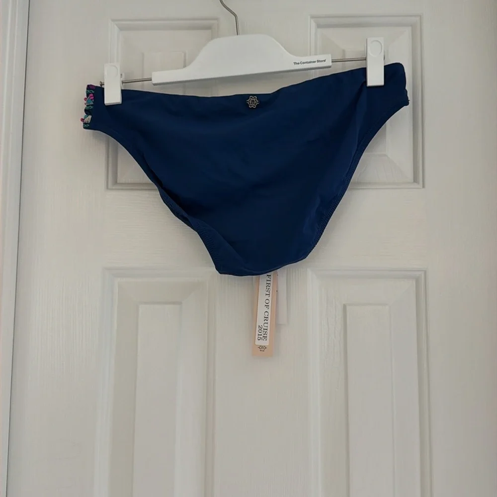 NWT Nanette Lepore navy blue beaded swim bottoms. Size medium